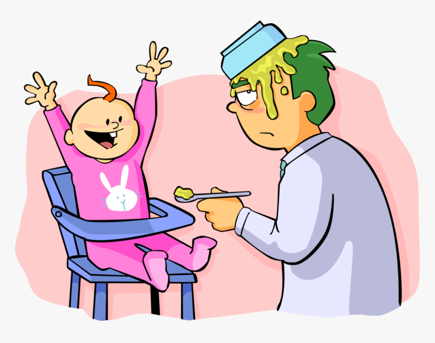 Father Feeds Baby Vector - Dad Feeding Baby Cartoon, HD Png Download, Free Download