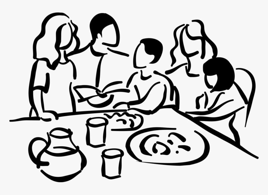 Vector Illustration Of Family Parents And Children - Eating With Family Drawing, HD Png Download, Free Download