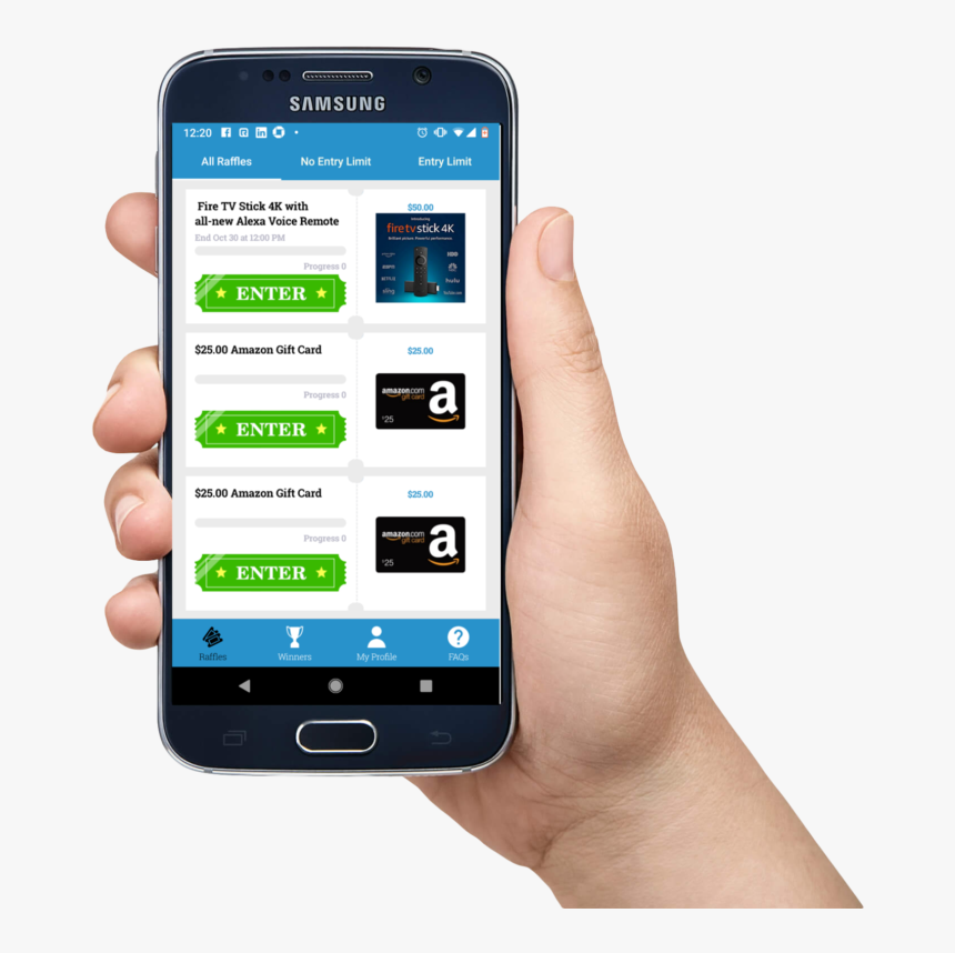 Hand Holding A Phone With The Rafflholic App Showing - Android Mobile Holding Png, Transparent Png, Free Download