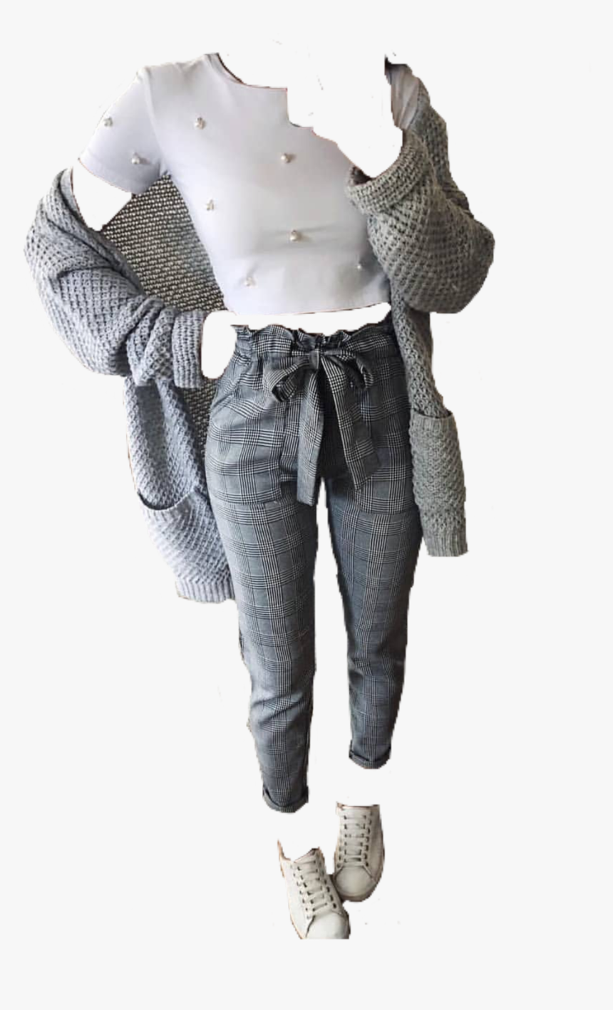 #outfit #white #grey #sneaker #png #pngs #freetoedit - Grau Karierte Hose Damen, Transparent Png, Free Download