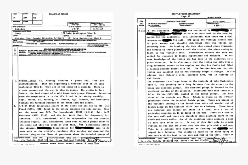 Picture - Kurt Cobain Suicide Police Reports, HD Png Download, Free Download