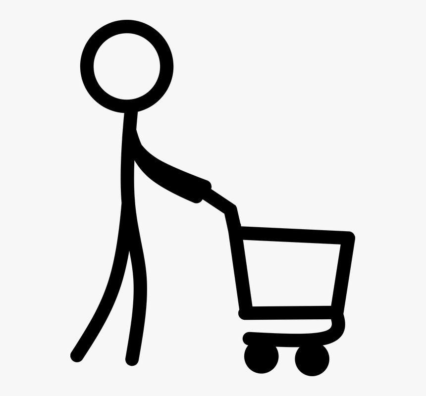 Cart, Drawn, Stick Man, Shopping, Supermarket - Stick Man Shopping, HD Png Download, Free Download