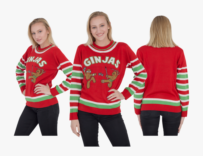 Fighting Ginjas Gingerbread Ninjas Ugly Christmas Sweater - Sweater, HD Png Download, Free Download