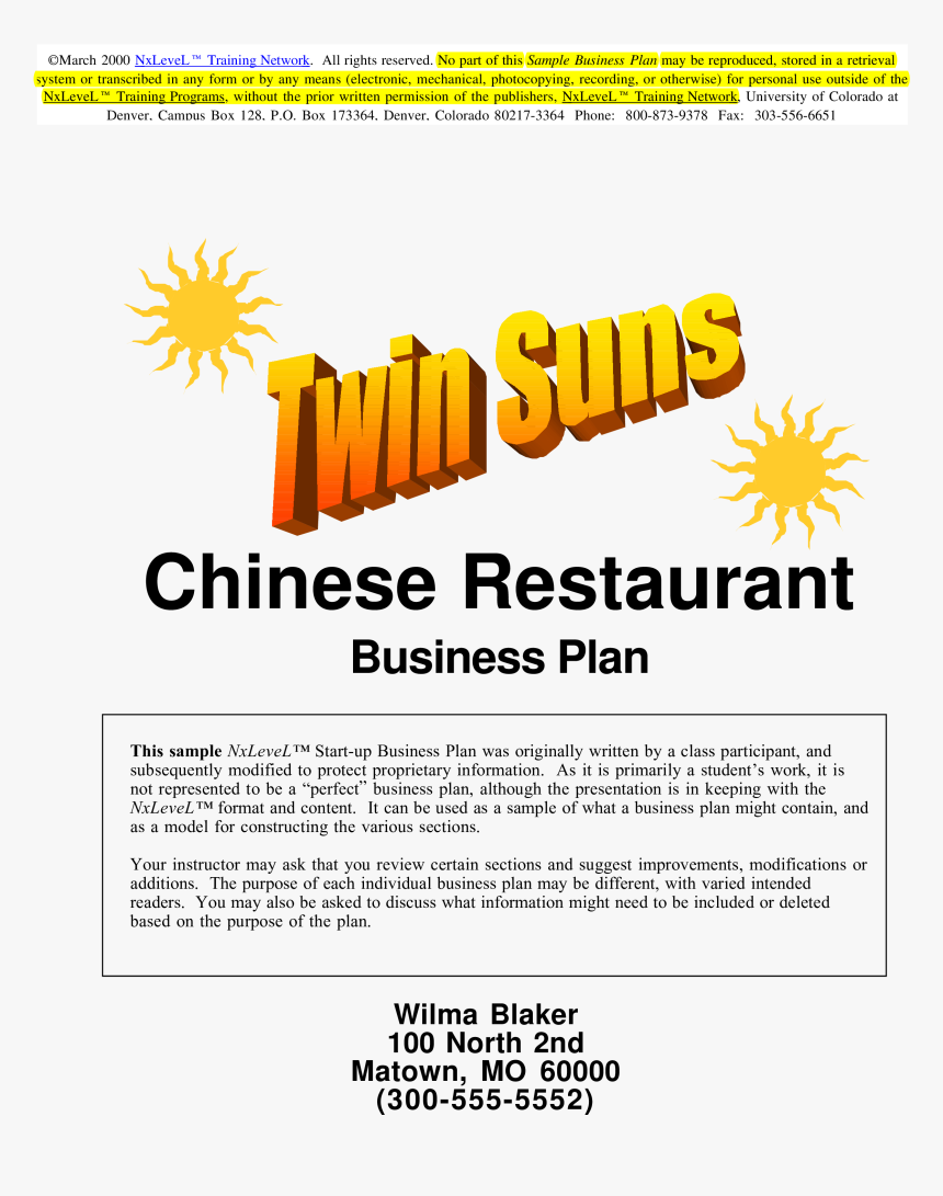 Chinese Restaurant Business Plan Main Image - Real Sample Of A Restaurant Business Plan, HD Png Download, Free Download
