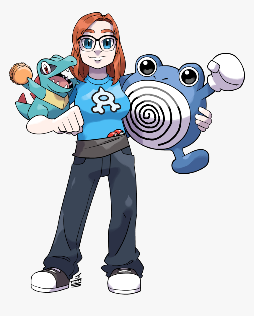 Arti Drew A Pokemon Trainer W/ Totodile And Polywhirl - Totodile, HD Png Download, Free Download