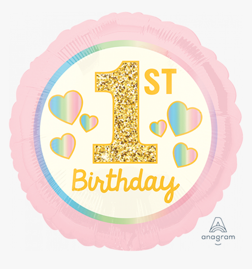 1st Birthday Girl Pink & Gold Circle Foil Balloon 45cm, HD Png Download, Free Download