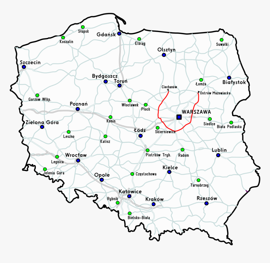 Map National 93 Road Warsaw Png File Hd Clipart - Droga Krajowa 25, Transparent Png, Free Download