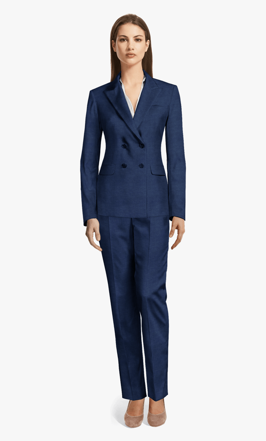 Blue Double Breasted Linen Pant Suit-view Front - Tailleur Pantalon Femme Bleu Roi, HD Png Download, Free Download