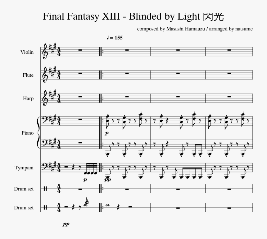 Final Fantasy Xiii - Blinding Lights Drum Sheet, HD Png Download, Free Download