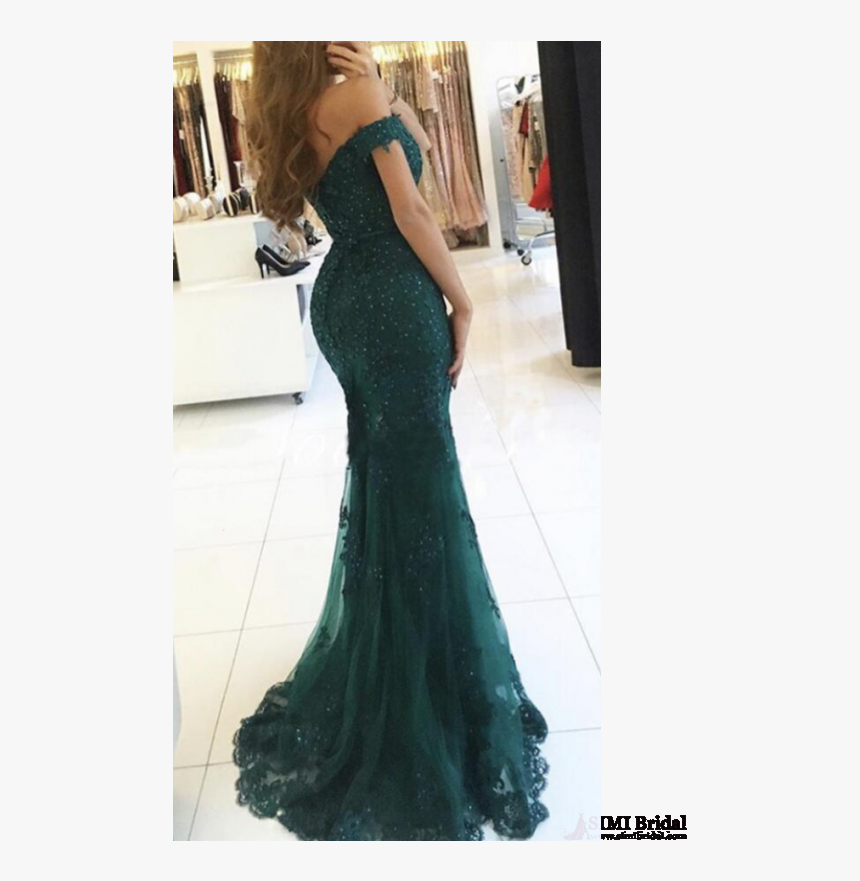 Dark Green Off Shoulder Lace Long Mermaid Prom Dresses - Dark Green Off The Shoulder Prom Dress Mermaid, HD Png Download, Free Download