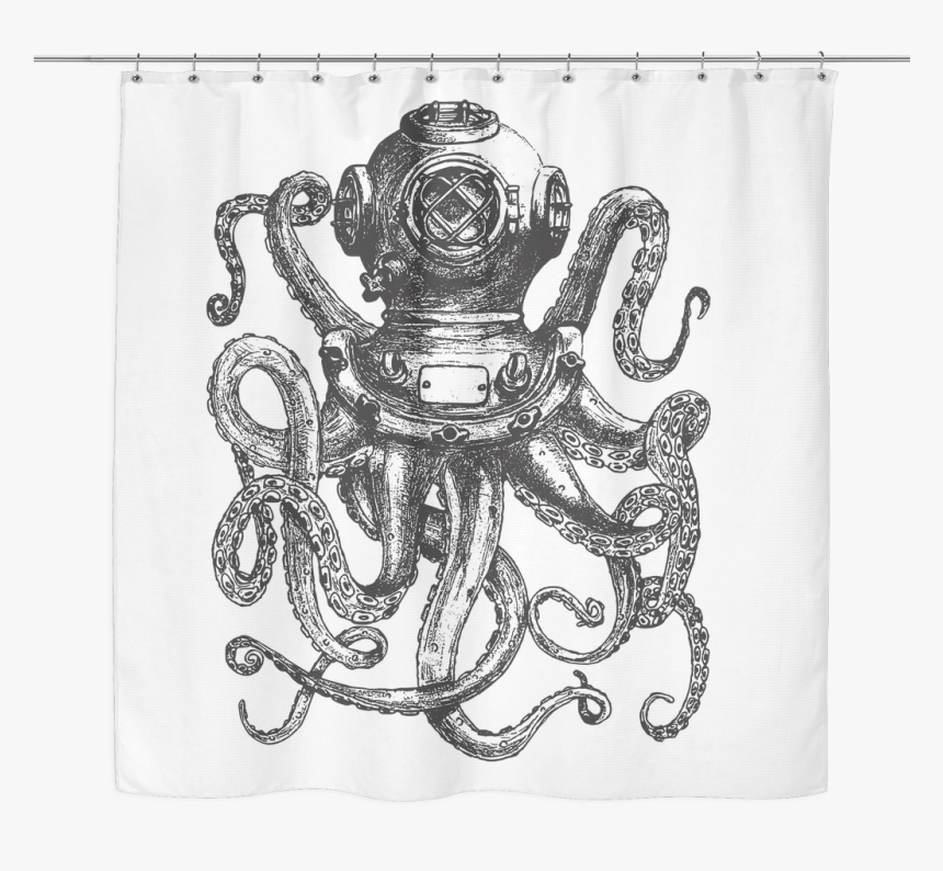 This Shower Curtain Is A Unique Artwork That Comes - Vintage Diver Drawing, HD Png Download, Free Download