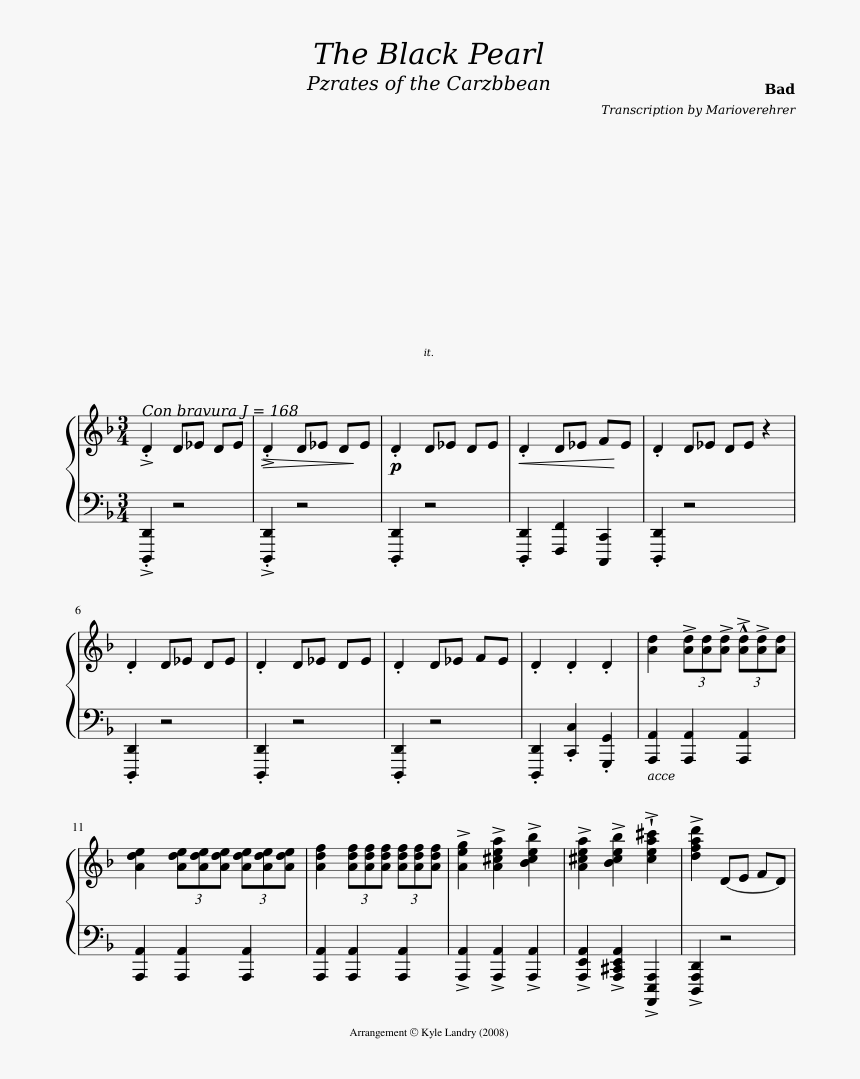 The Black Pearl Sheet Music Composed By Bad 1 Of - Black Pearl Pirates Of The Caribbean Piano Sheet Music, HD Png Download, Free Download