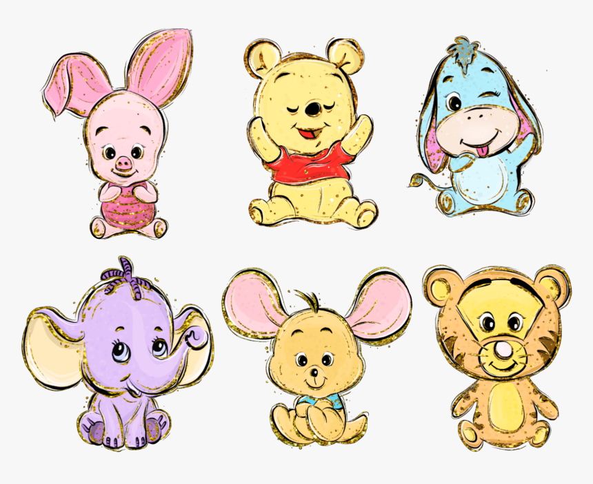 #watercolor #glittery #winnie The Pooh #pooh #tigger - Etiqueta Escolar Ursinho Pooh Menina, HD Png Download, Free Download