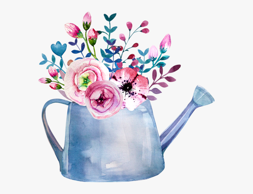 Fleurs Flores Flowers Bloemen Png Card Sentiments - Watercolor Watering Can With Flowers, Transparent Png, Free Download