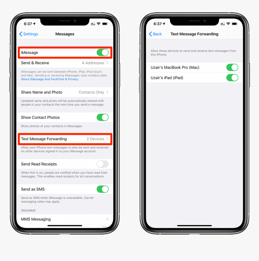 Receive Iphone Text Messages On Ipad - Turn Brightness Down On Iphone 11, HD Png Download, Free Download