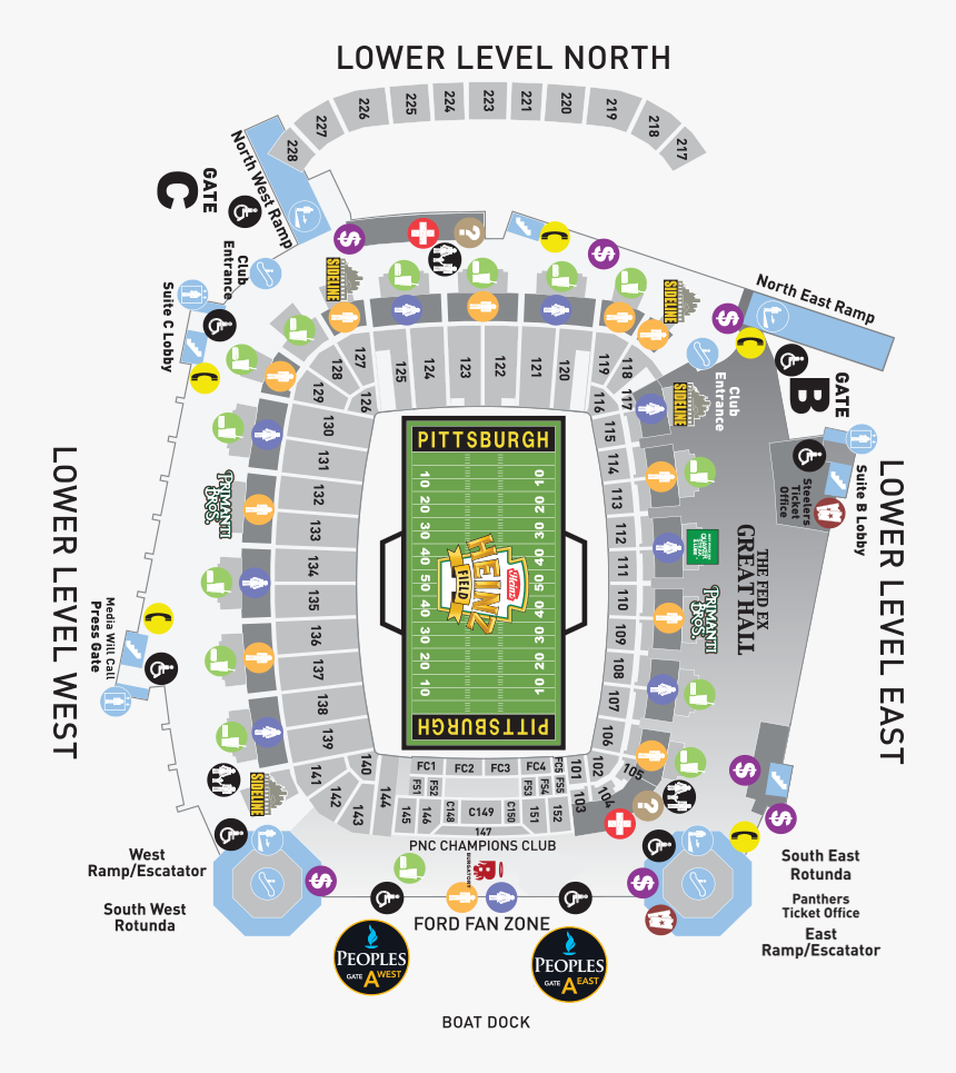 Heinz Field Lower Level Seating Chart - Heinz Field Concessions Map, HD Png Download, Free Download