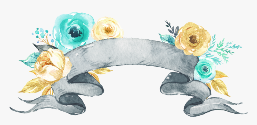 #watercolor #flowers #scroll #label #banner #silver - Craft, HD Png Download, Free Download