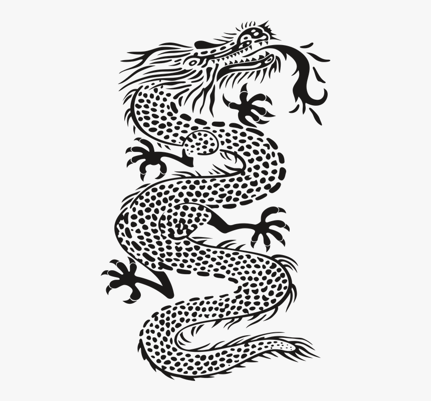 Dragon, Monster, Black, Tattoo, No Background, Teeth - Chinese Dragon Drawing Png, Transparent Png, Free Download