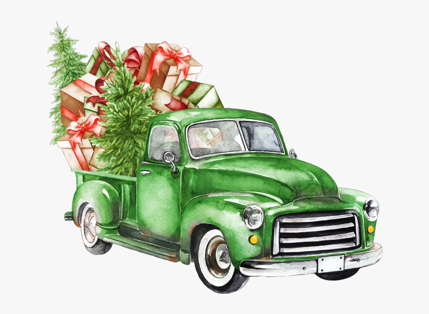 #watercolor #christmas #truck #christmastruck #tree - Clipart Vintage Truck Png, Transparent Png, Free Download