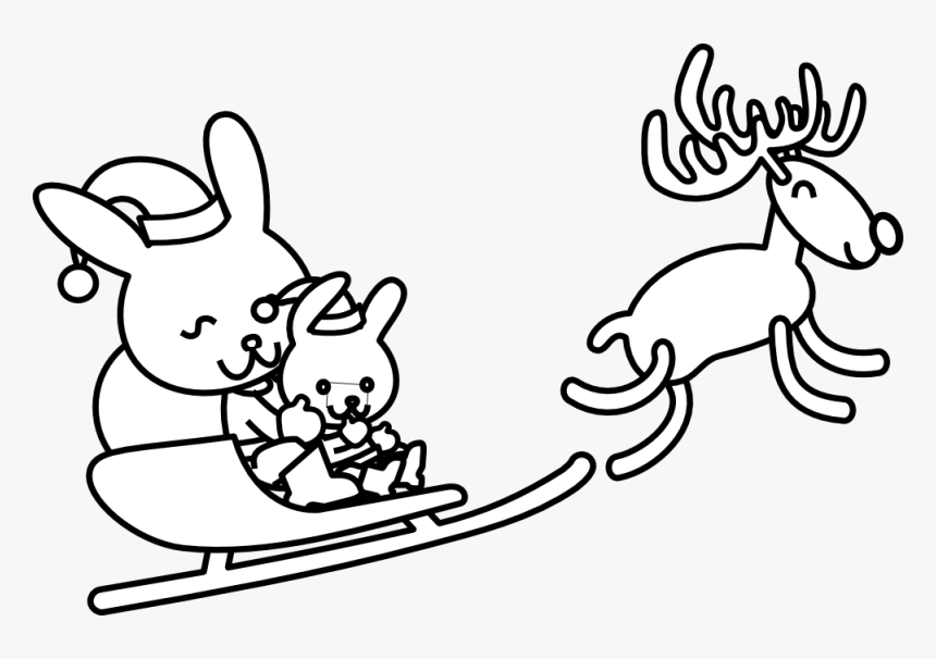Santa Claus Christmas Coloring Book Black And White - Christmas Bunny Coloring Pages, HD Png Download, Free Download