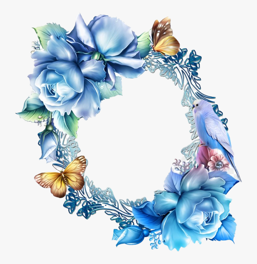 Vintage Floral Blue Frame Png - Blue Flower Border Png, Transparent Png, Free Download