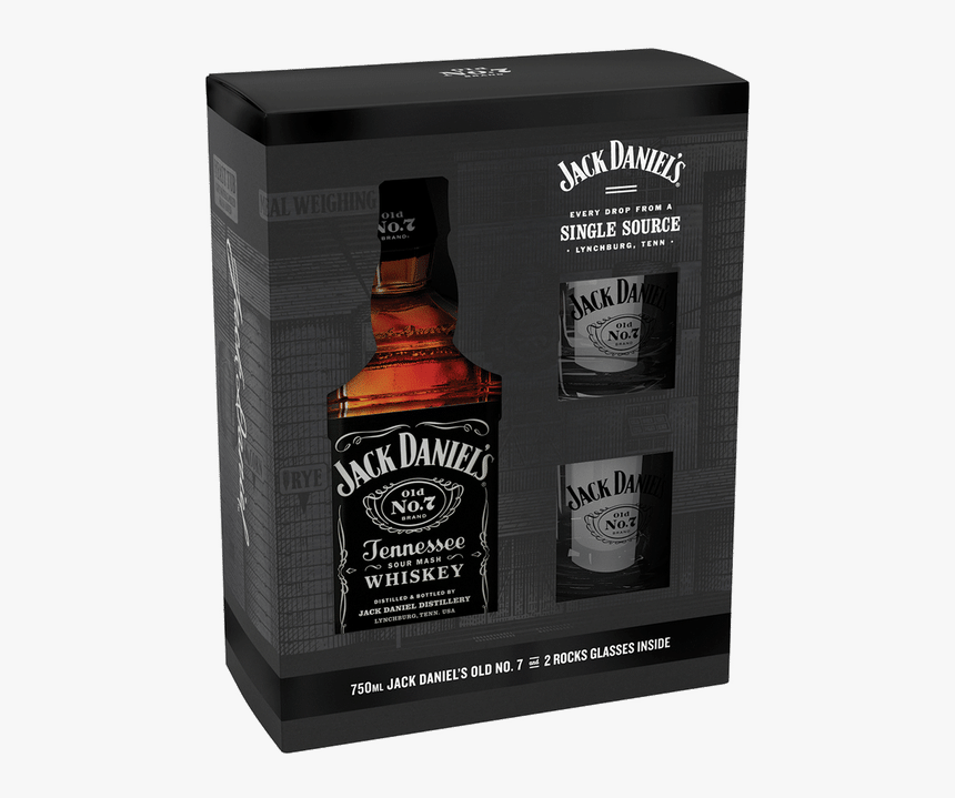 Jack Daniels Black W/ 2 Glasses 750ml Btl - Jack Daniels, HD Png Download, Free Download