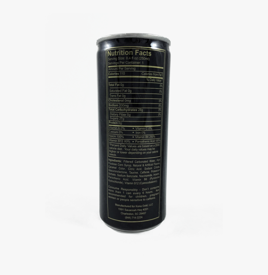 Kona Gold Energy Drink Nutrition Facts - Energy Drink, HD Png Download, Free Download