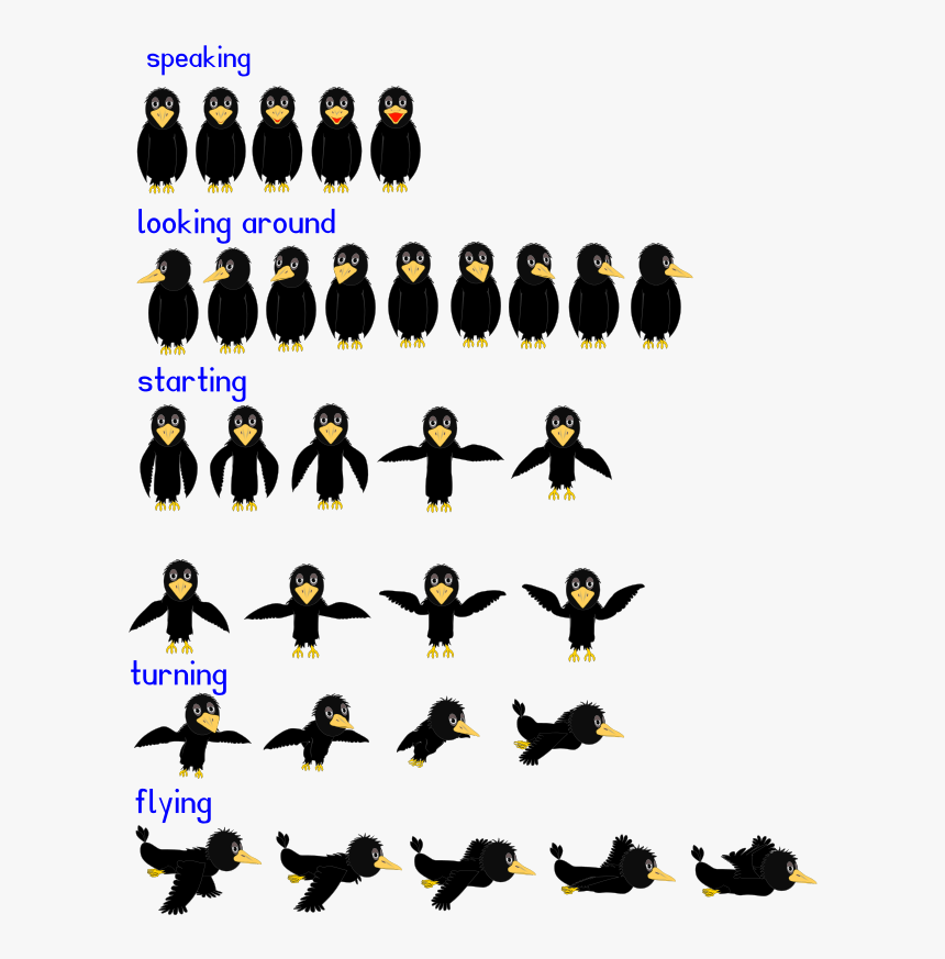 Comic Crow Animation - Crow Animation Sprite, HD Png Download, Free Download