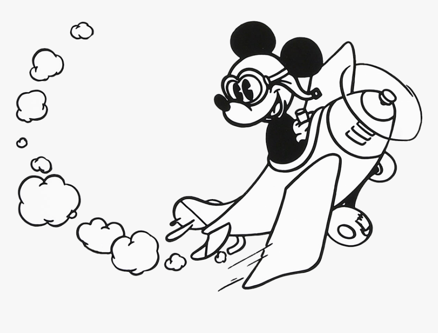 Black & White Mickey Clipart - Mickey Mouse On A Plane, HD Png Download, Free Download