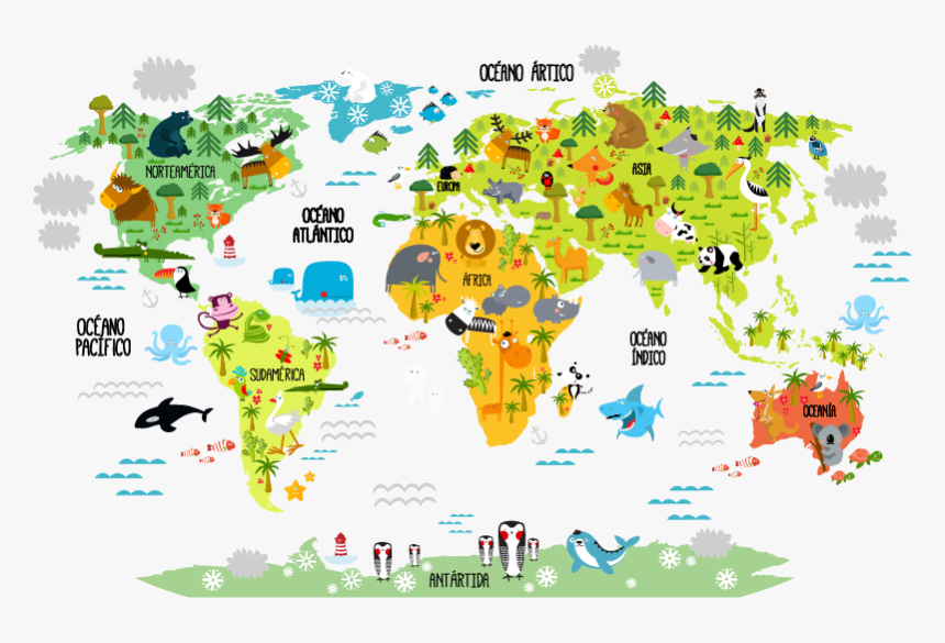Transparent Mapamundi Png - Mapa Mundi Con Animales, Png Download, Free Download