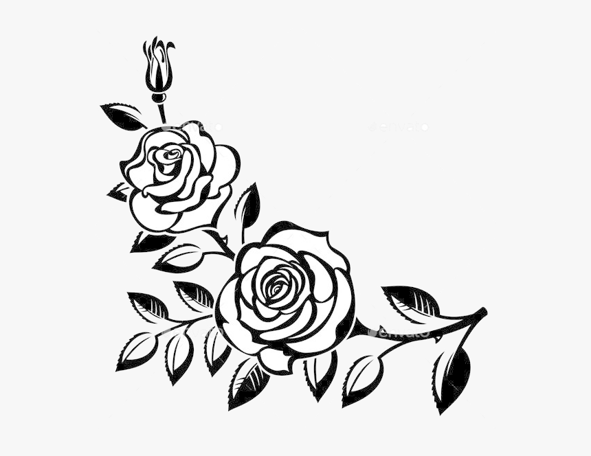Rose X Branch Of Roses Art Cut Design Elements And - Rose Flowers Clip Art Black And White, HD Png Download, Free Download