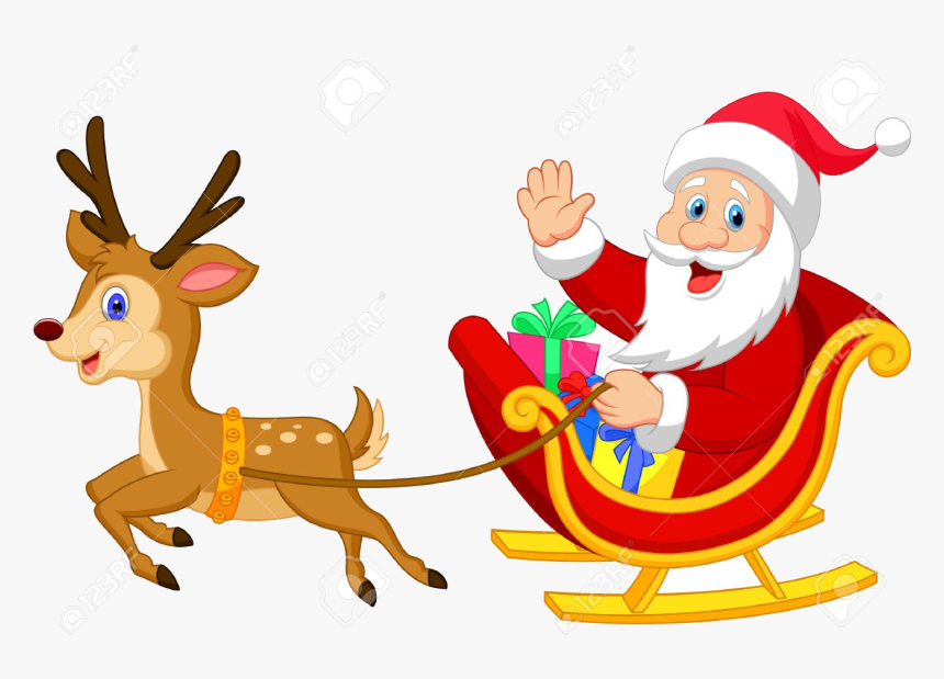 Sleigh Santa On His Transparent Png - Santa Claus In Sleigh Clipart, Png Download, Free Download