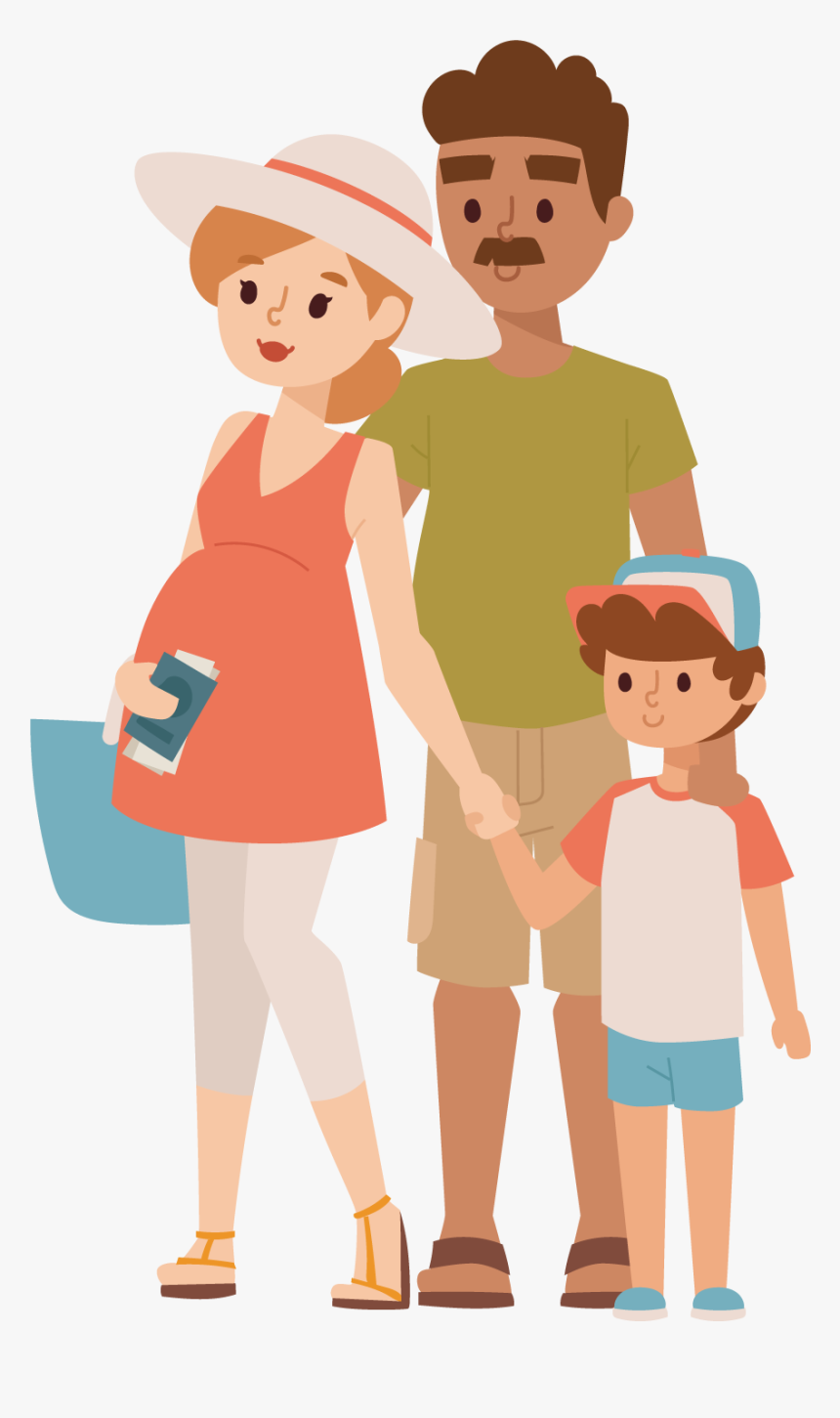 Travel Family Vacation Illustration - Family Pregnant Lady Clipart, HD Png Download, Free Download