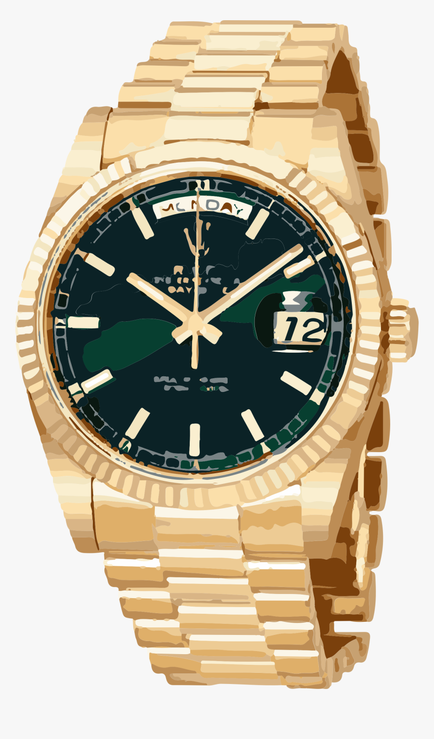 See Clipart Gold Watch - Rolex Day Date Black Dial, HD Png Download, Free Download