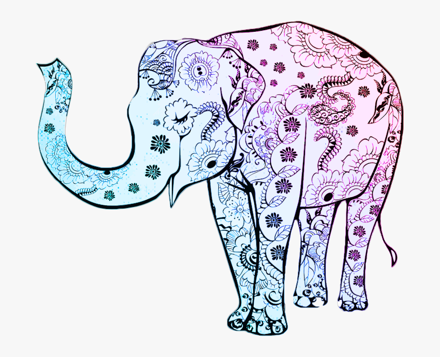 Henna Elephant Clipart , Png Download - Elephant Drawing Color, Transparent Png, Free Download