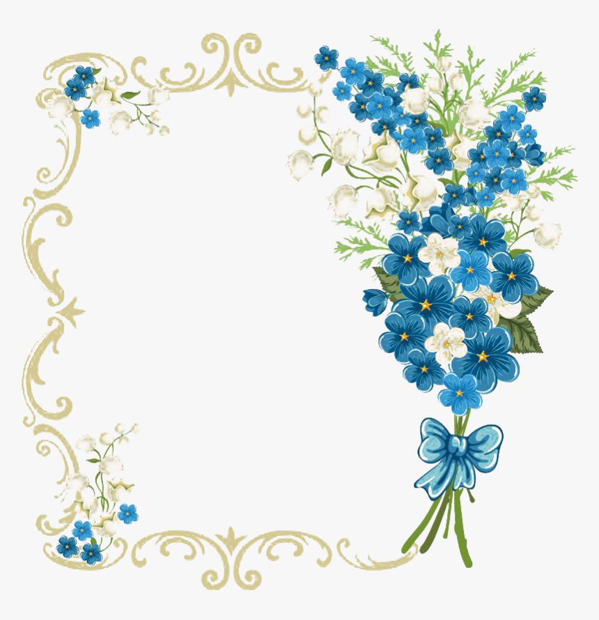 Vintage Floral Blue Frame Transparent - Royal Blue Background In Wedding Invitation, HD Png Download, Free Download