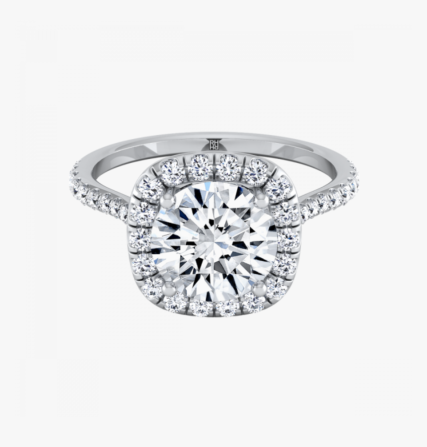 Diamond Halo Engagement Ring With Pave Shank In 14k - Engagement Ring, HD Png Download, Free Download