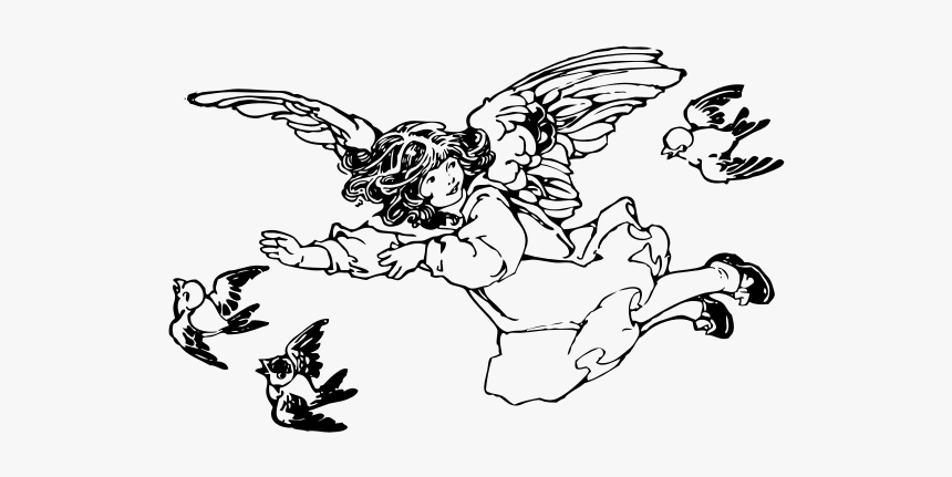 Angel Flying With Birds - Gambar Malaikat Hitam Putih, HD Png Download, Free Download