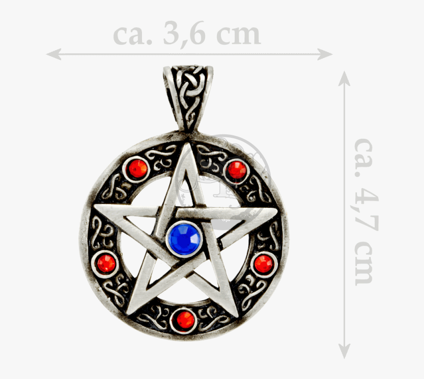 Pentacle With 5 Red & 1 Blue Cut Glass Stones - Pewter Pentagram Elements Necklaces, HD Png Download, Free Download