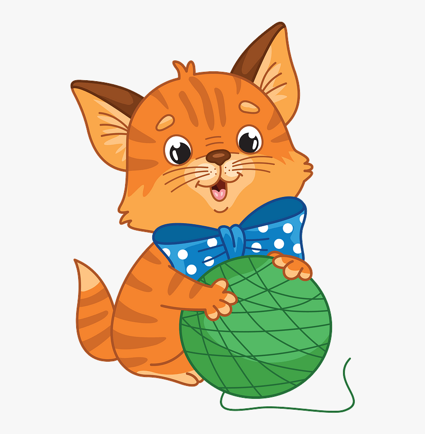 Kitten With Yarn Ball Clipart - Cartoon, HD Png Download, Free Download