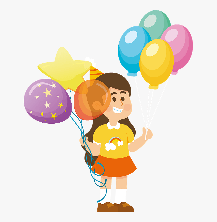Girl With Birthday Balloons Clipart - Cartoon, HD Png Download, Free Download