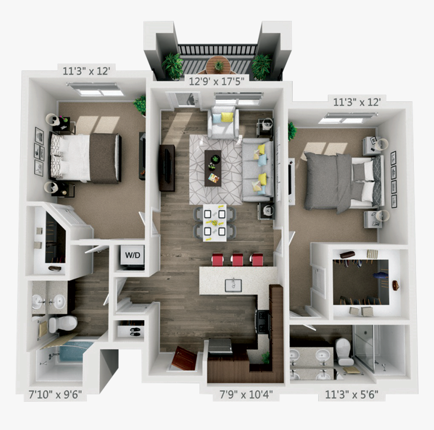 Luxury Apartment Floor Plans 3d , Png Download - Luxury 2 Bedroom Apartments Plans, Transparent Png, Free Download