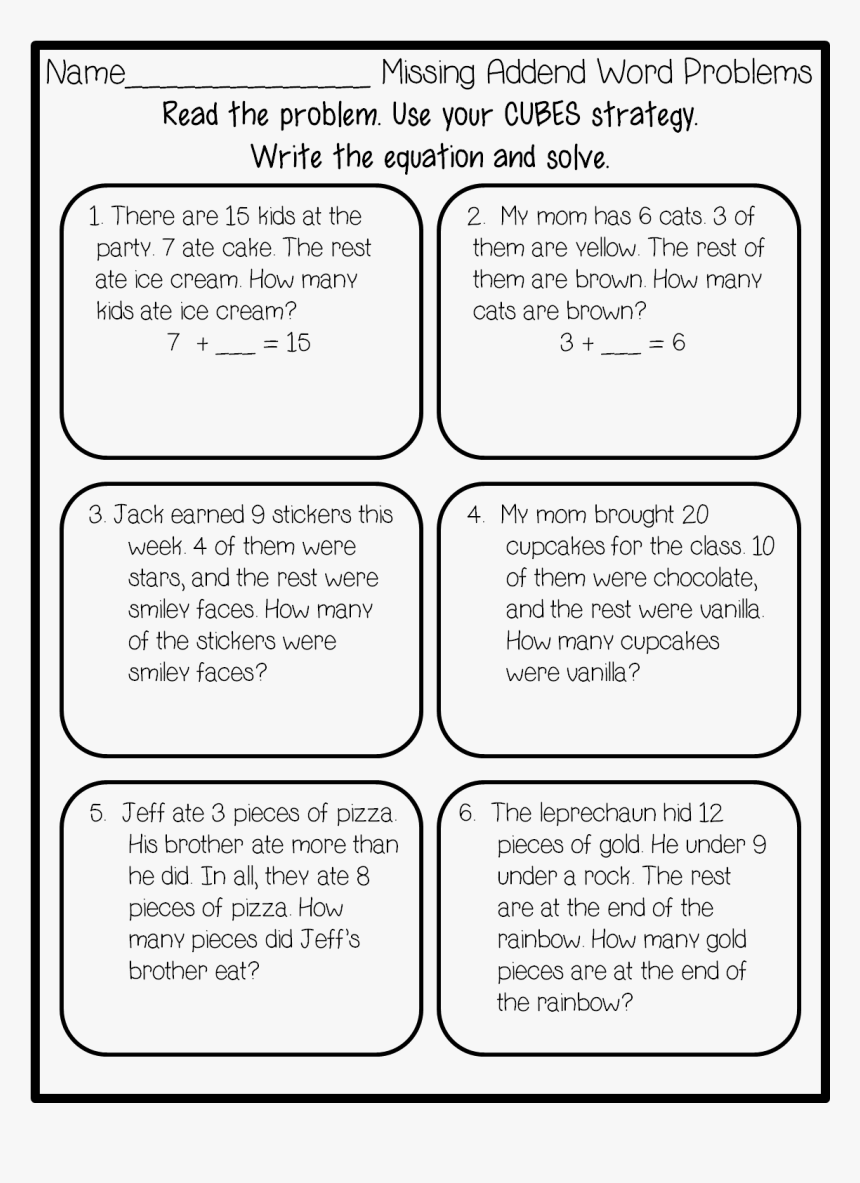 1st Grade Math Word Problems Worksheets Pdf, HD Png Download, Free Download