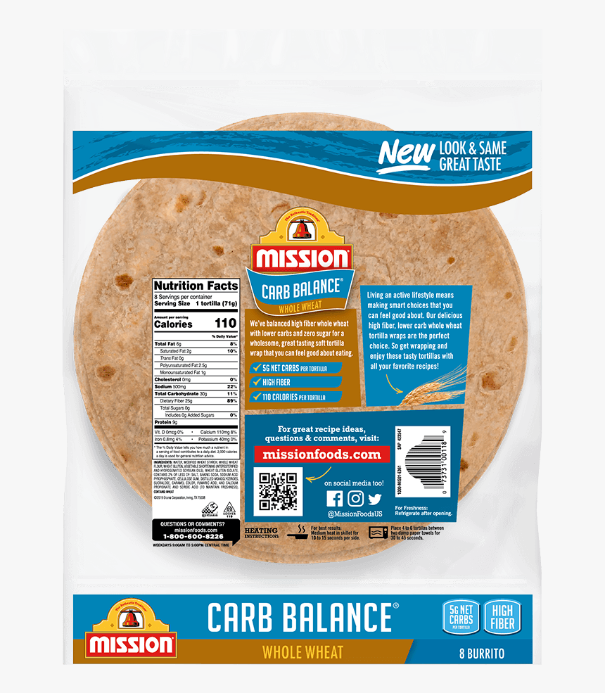 Mission Carb Balance Whole Wheat Tortillas, HD Png Download, Free Download