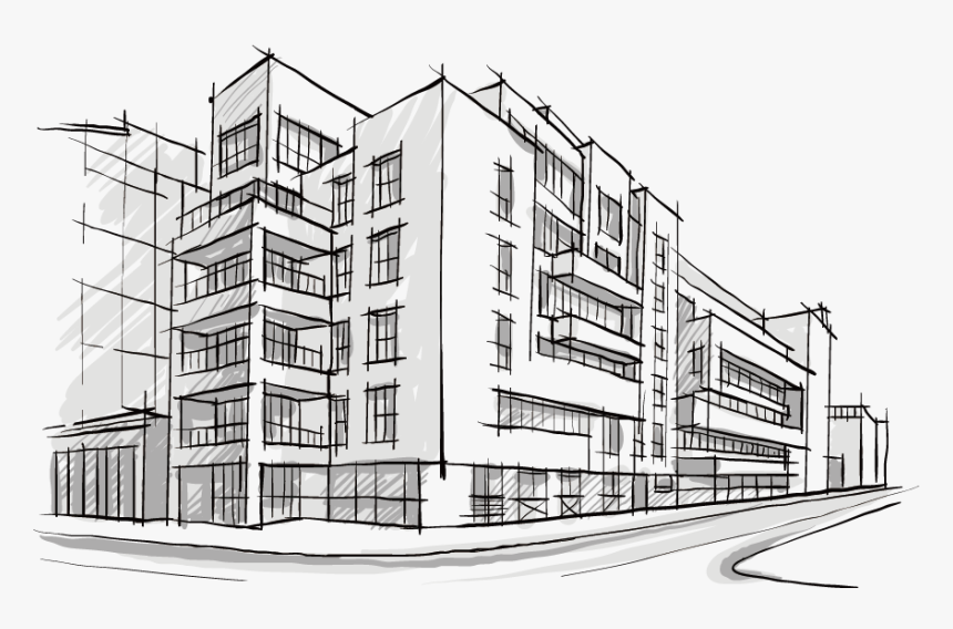 Building City Sketch Architecture Architectural Drawing - Sketch Of Building Construction, HD Png Download, Free Download