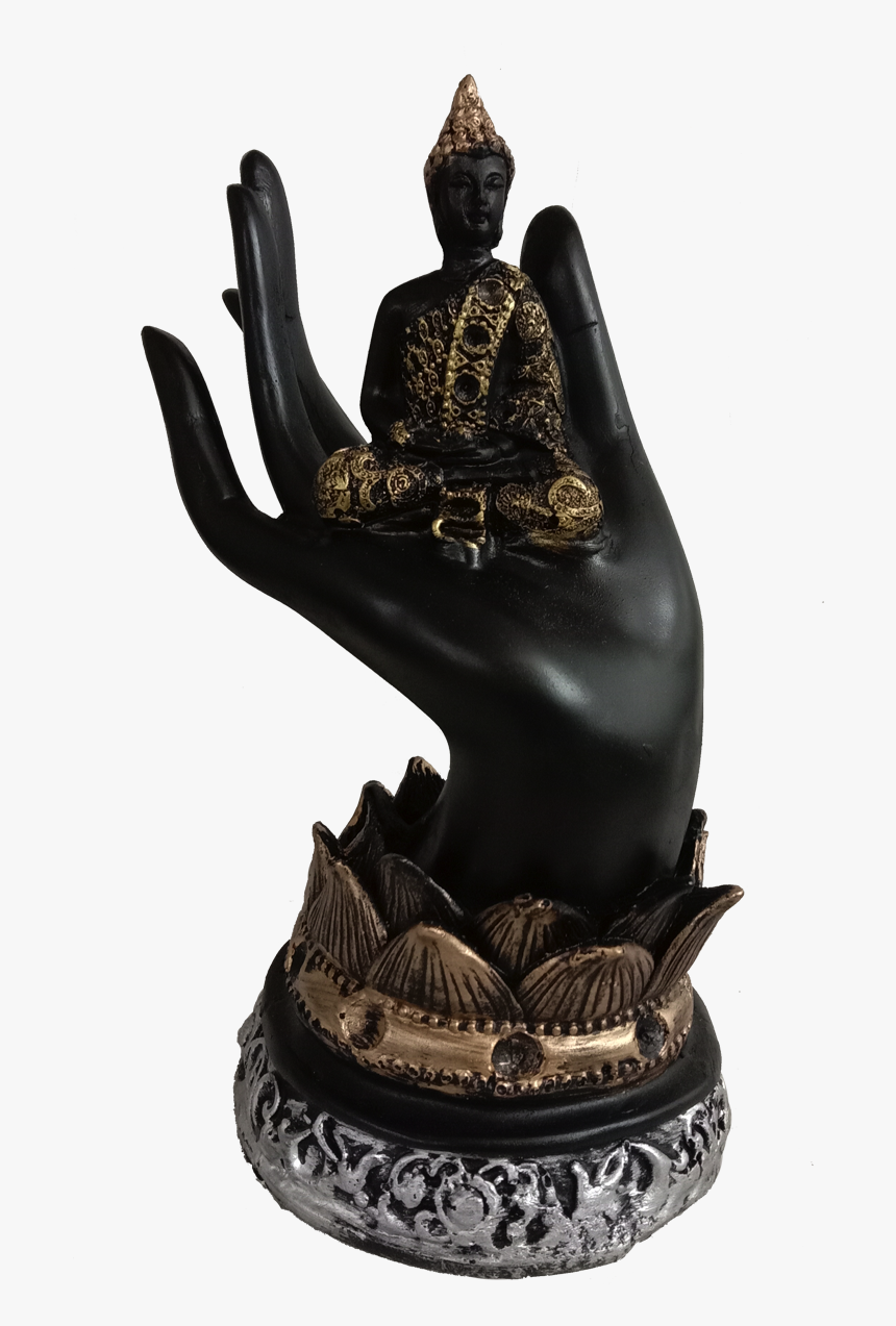 Black Buddha Sitting On Hand With Base Or Palm Buddha - Statue, HD Png Download, Free Download