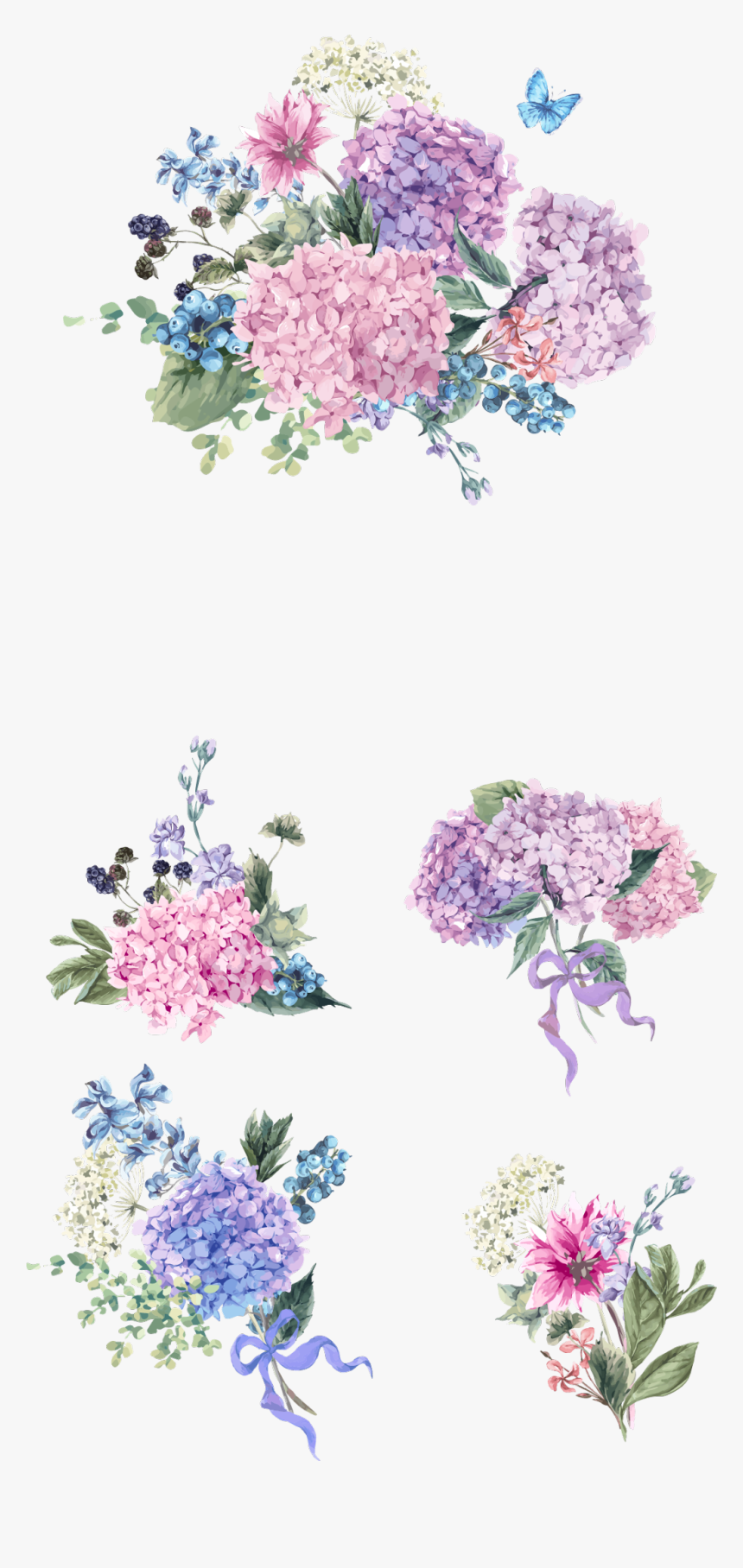 Transparent Lilac Flower Png - Watercolor Hydrangea & Roses Png, Png Download, Free Download