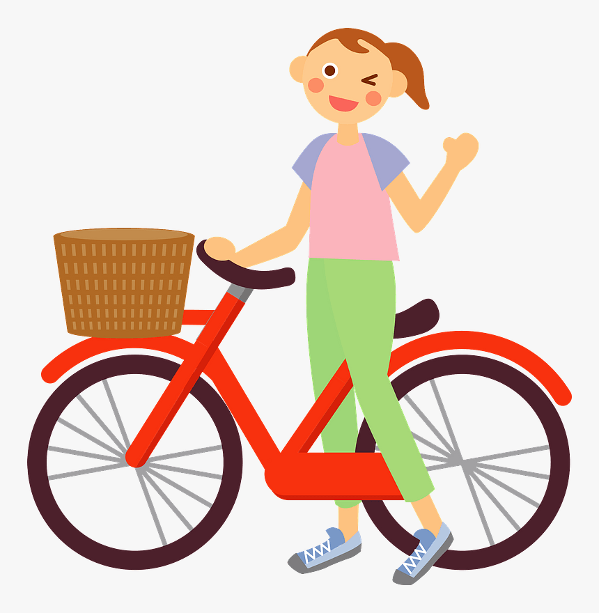 Woman Girl Bicycle Clipart - バイク を 止める イラスト, HD Png Download, Free Download
