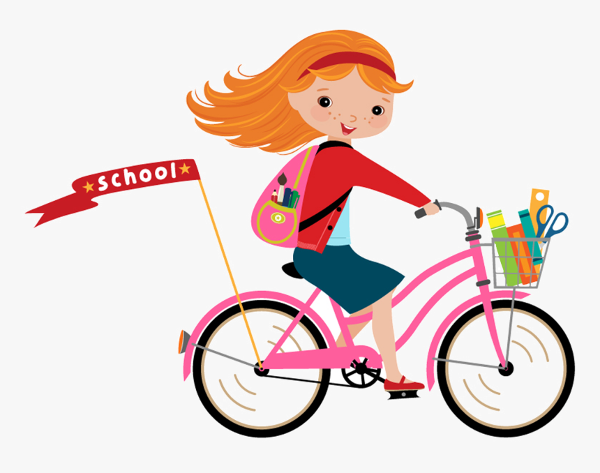 Bicycle Cartoon Clip Art - Girl Riding Bike Clipart, HD Png Download, Free Download
