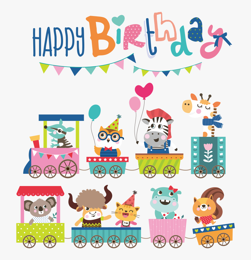 Animals Birthday Vector Illustration Cartoon Card - 生日 卡 圖案, HD Png Download, Free Download